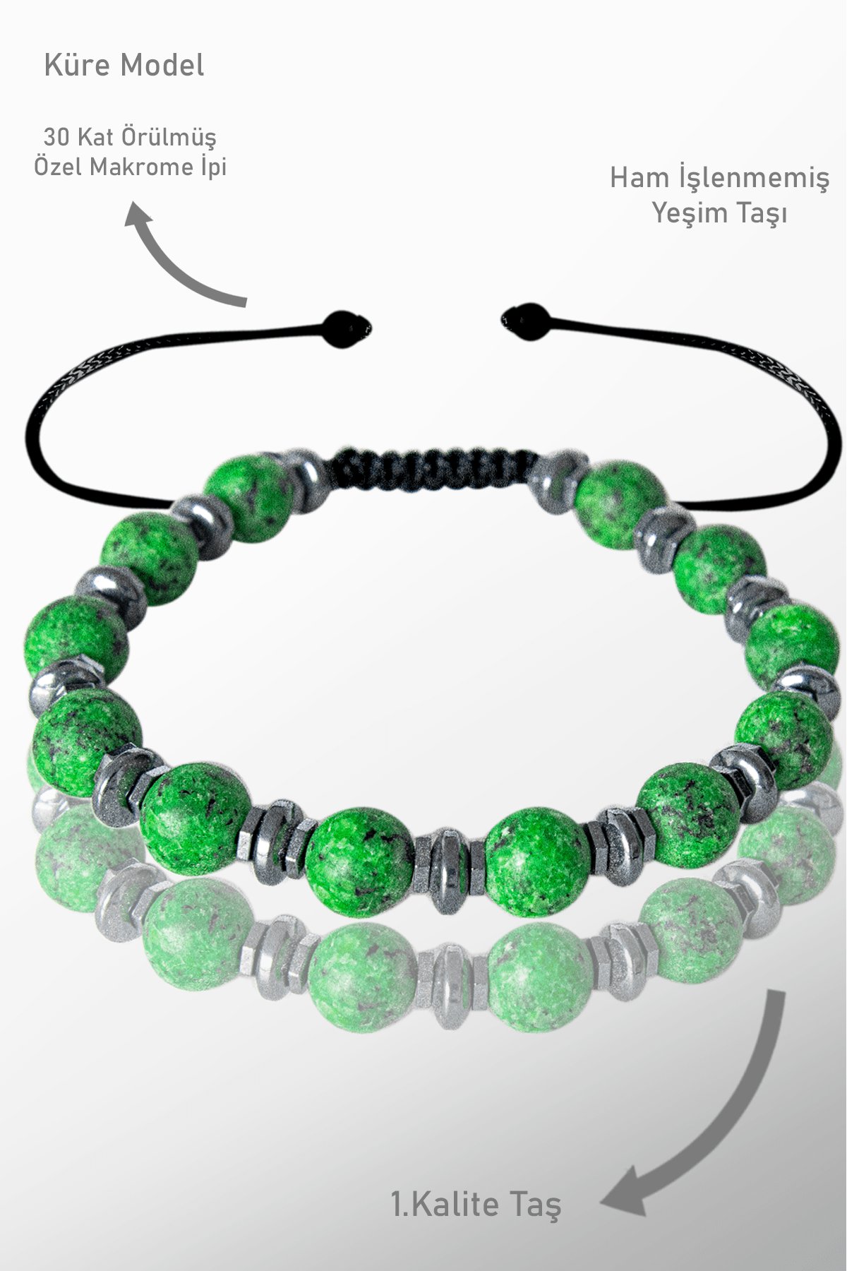 Sertifikalı Ham İşlenmemiş Gerçek Hematit - Yeşim Taşı Bileklik - Ayarlamalı