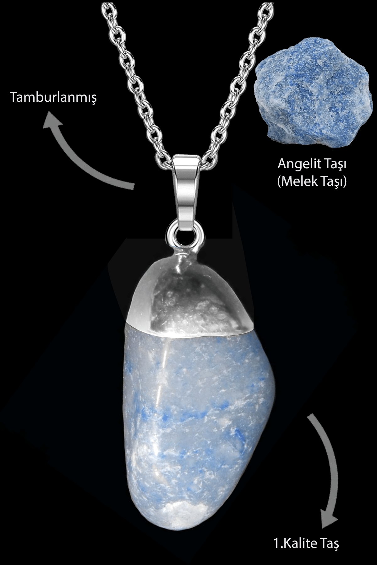 Sertifikalı Tamburlanmış Gerçek Angelit Taşı Kolye (Melek Taşı)