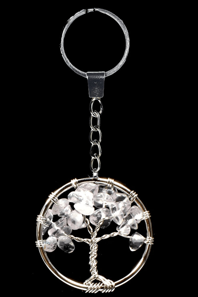 Sertifikalı Kristal Kuvars Taşı Hayat Ağacı Doğal Taş Anahtarlık