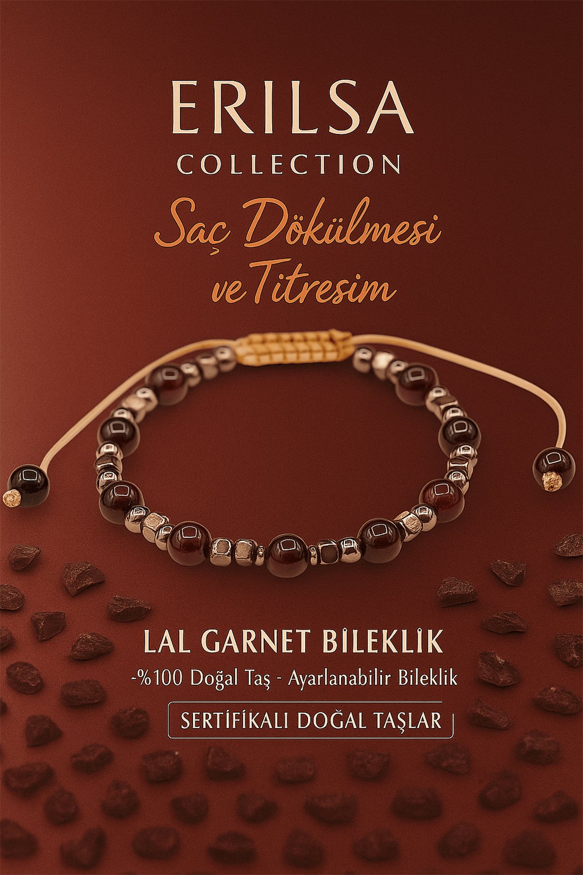 Sertifikalı Saç Dökülmesi Destek ve Kan Akışı Güçlendirme Bilekliği - Lal Garnet ve Terahertz Taşı