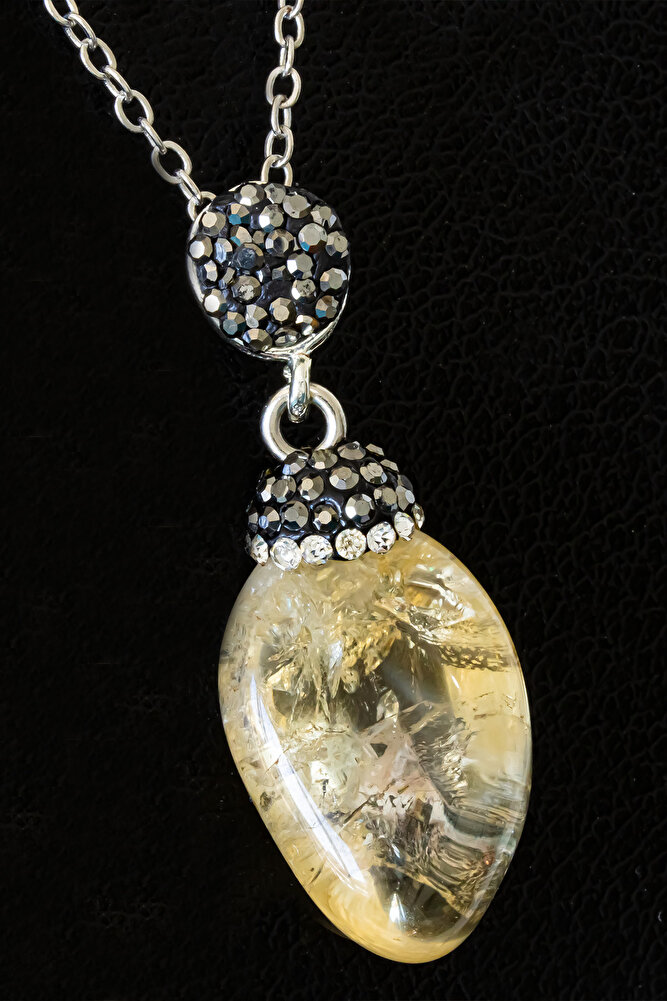 Sertifikalı AA+Kalite Zirkon Taşlı Ham Şeffaf Sitrin Taşı Kolye