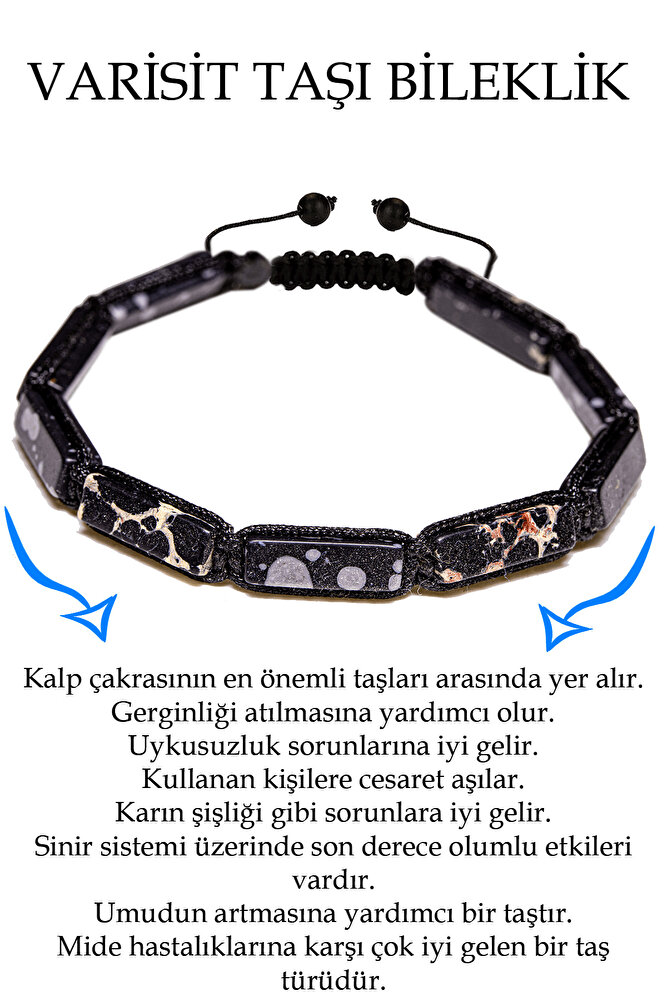 Sertifikalı Dikdörtgen Kesim Siyah Varisit Taşı Bileklik