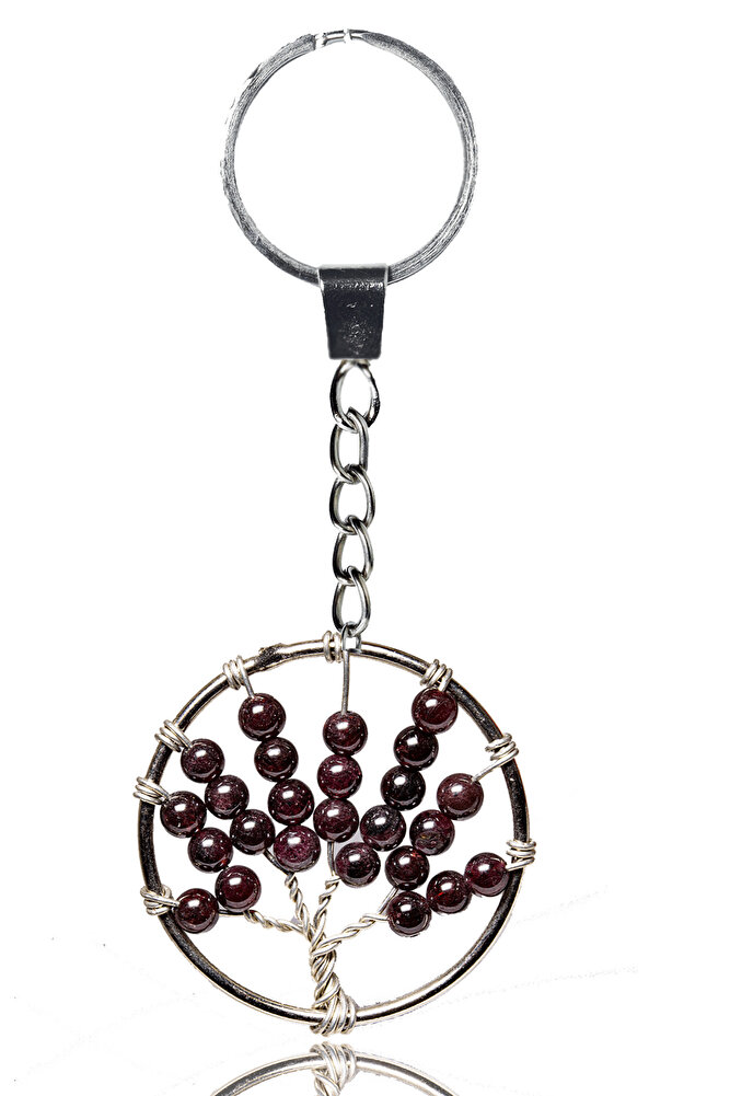 Sertifikalı Lal Garnet Granat Taşı Hayat Ağacı Doğal Taş Anahtarlık