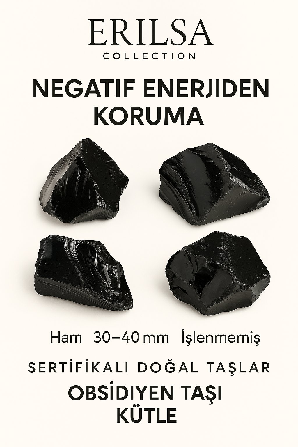 Sertifikalı Ham Siyah Obsidyen Taşı Kütle – El Taşı Negatif Enerji Kalkanı Derin Arınma Gücü