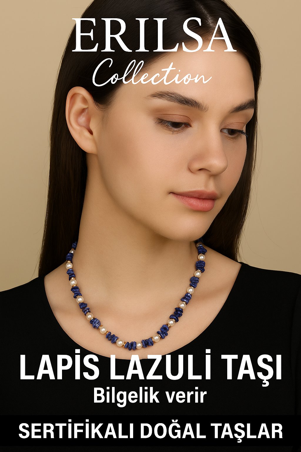 Sertifikalı Kırık Taşlı Model İnci - Lapis Lazuli Taşı Kolye