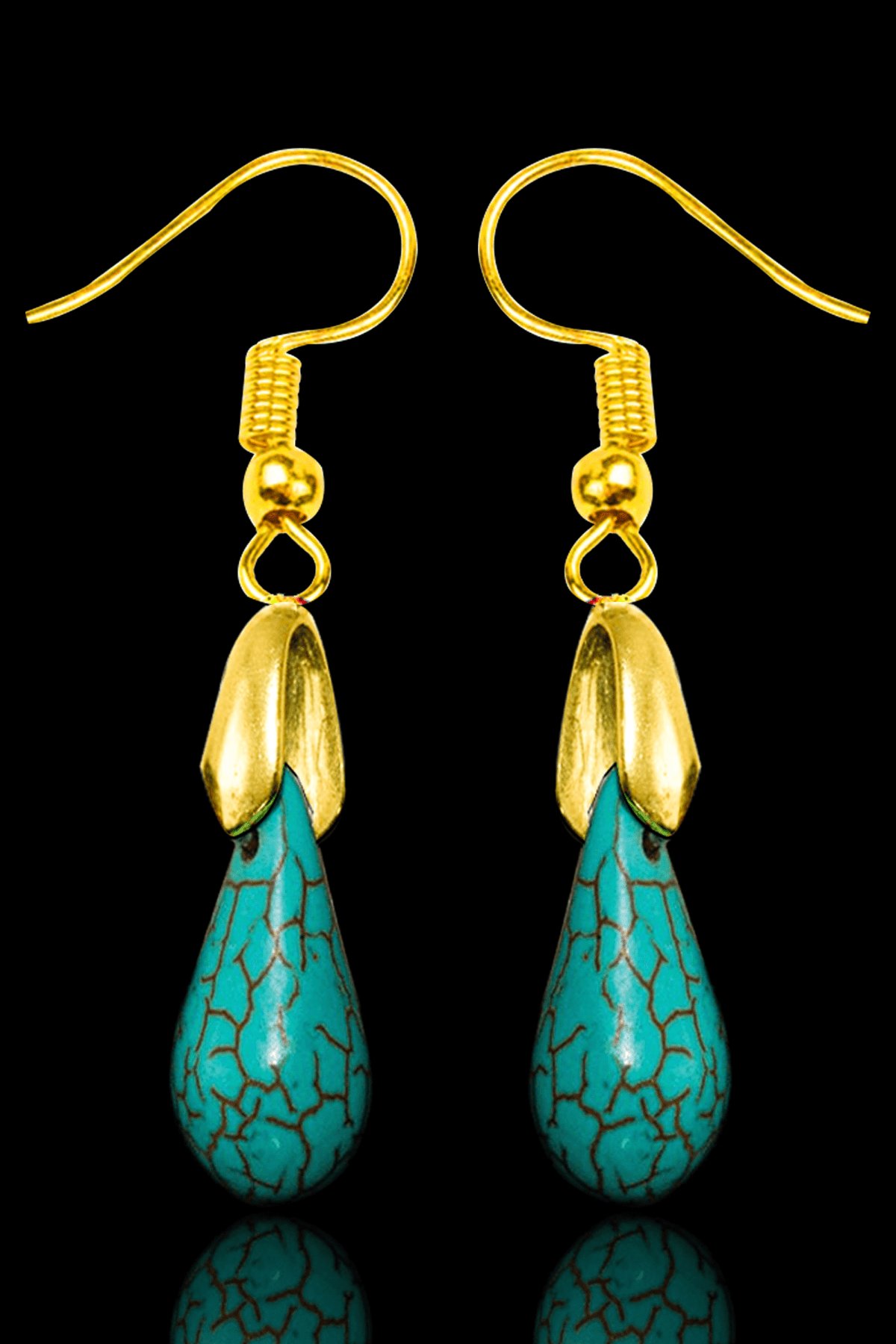 Sertifikalı Gold Damla Kesim Firuze - Turkuaz Taşı Küpe 