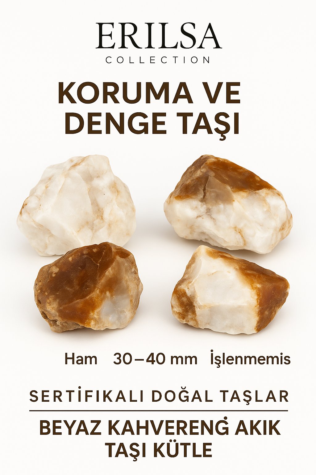 Sertifikalı Ham İşlenmemiş Beyaz - Kahverengi Akik Taşı Kütle – El Taşı | Topraklayıcı Denge ve Doğal Güç