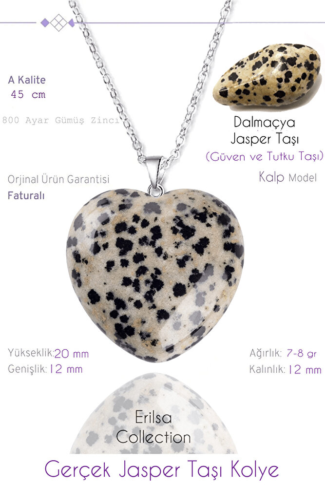 Sertifikalı Kalp Model Gerçek Dalmaçya Jasper Taşı Kolye