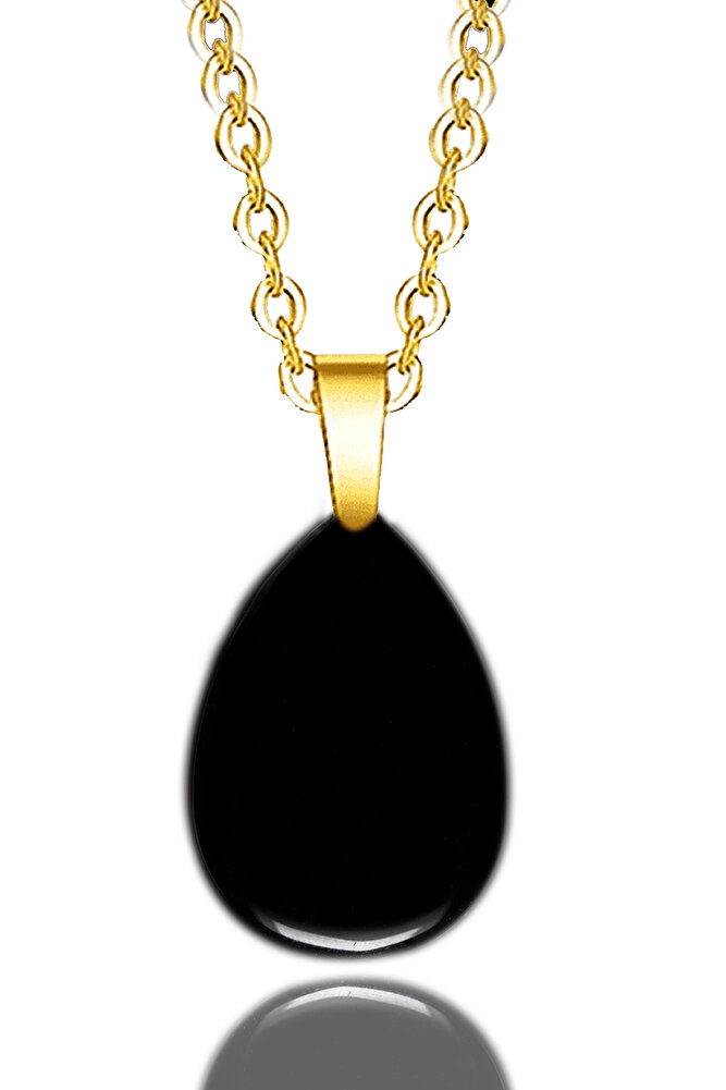 Sertifikalı 24k Altın Kaplama Damla Kesim Siyah Turmalin Taşı Kolye