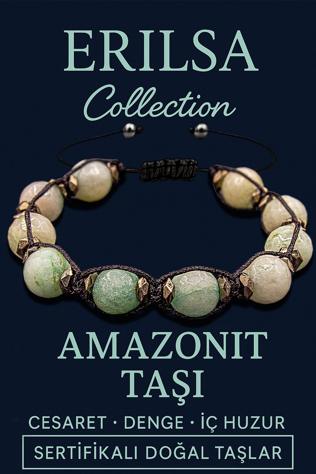 Sertifikalı İri Boy Fasetli Terahertz &amp; Amazonit Taşı Bileklik – Duygusal Denge, Cesaret ve Koruma