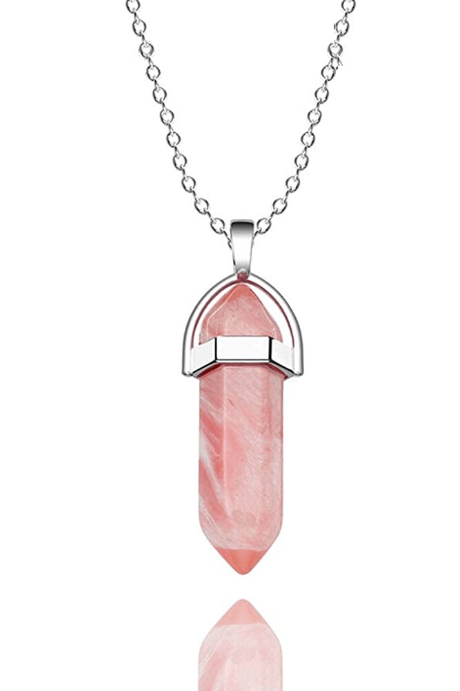 Sertifikalı Doğal Gül Kuvars Taşı Kolye