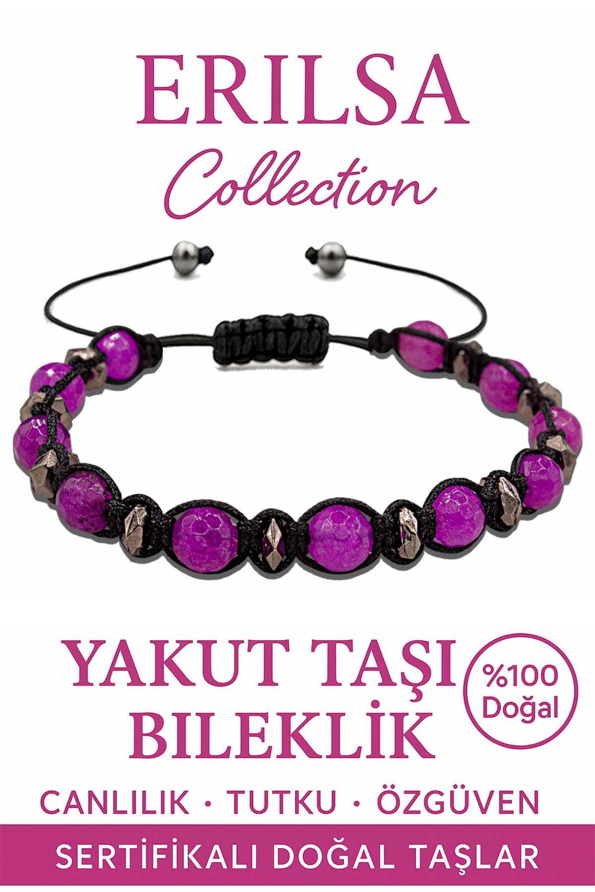 Sertifikalı Fasetli Terahertz &amp; Yakut Taşı Bileklik – Tutku, Cesaret ve Koruma