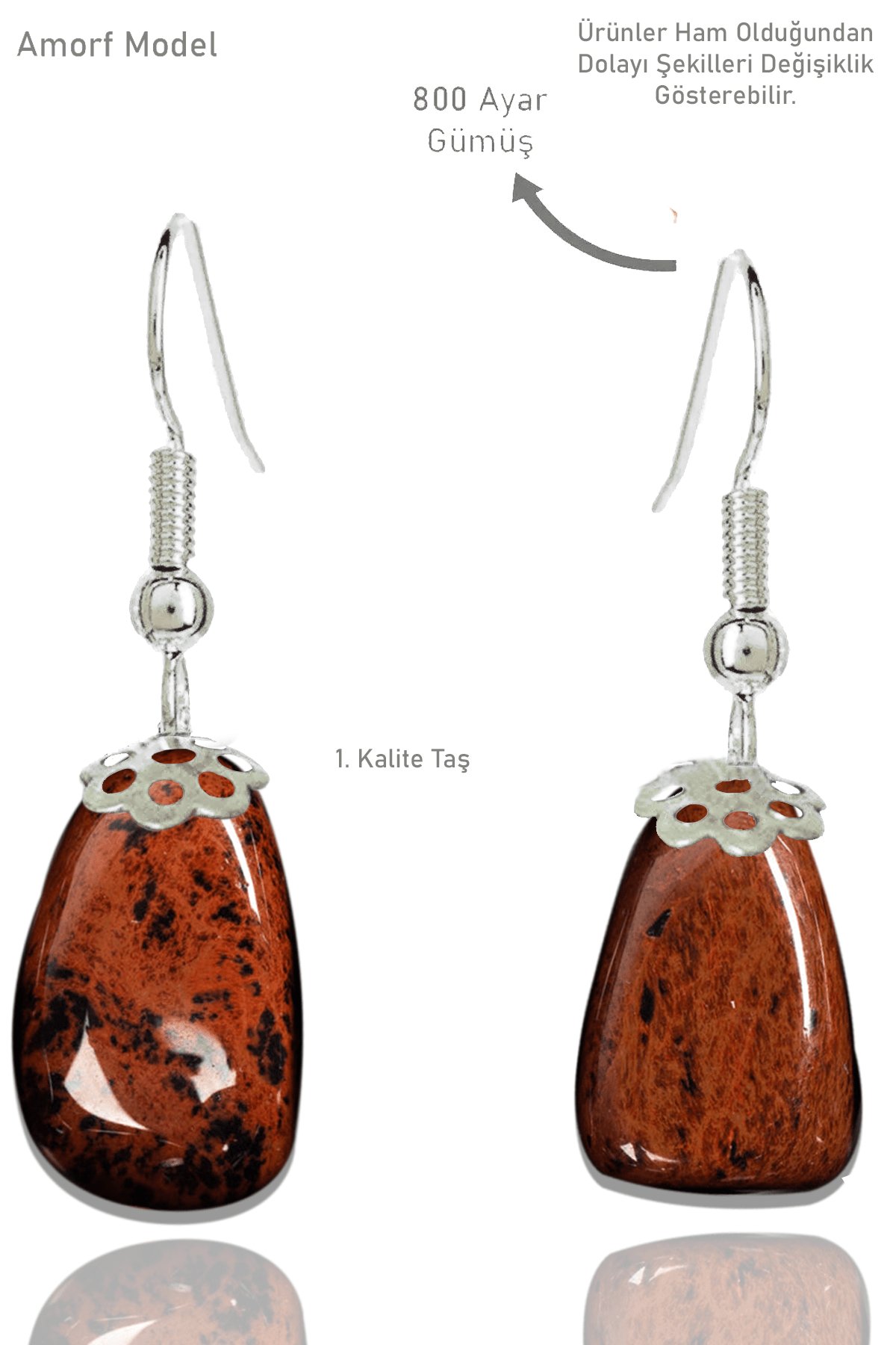 Sertifikalı Amorf Model Ham Kahverengi Obsidyen Taşı Küpe