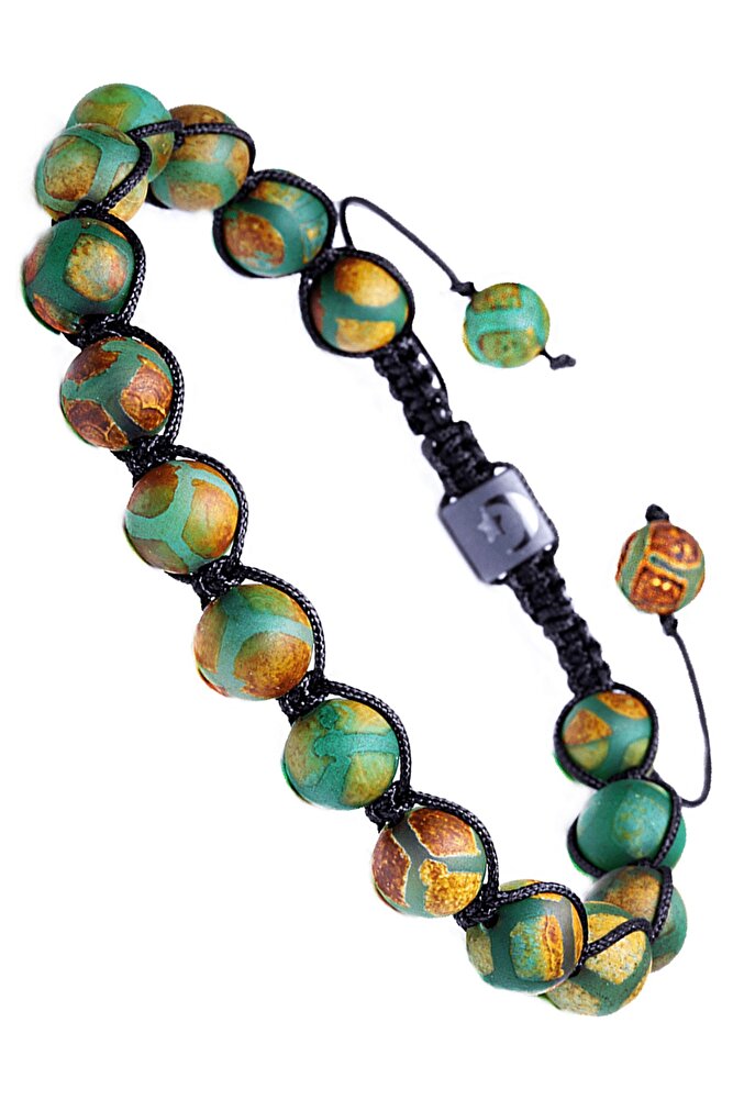 Sertifikalı Makrome Çizgili Yeşil Doğal Akik Taşı Bileklik