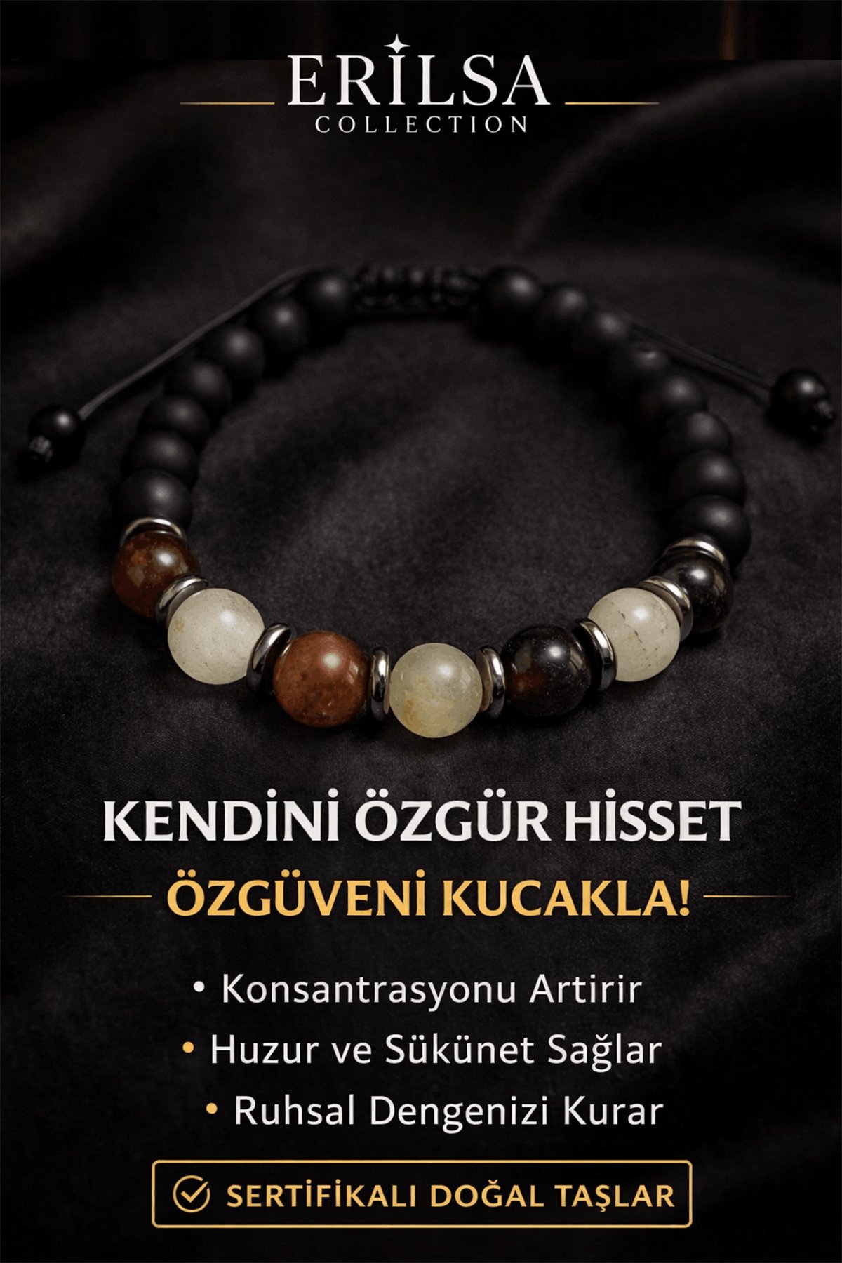 Sertifikalı Kahverengi Obsidyen Akik Oniks Bileklik - 8 mm Doğal Taş Terahertz Aparatlı