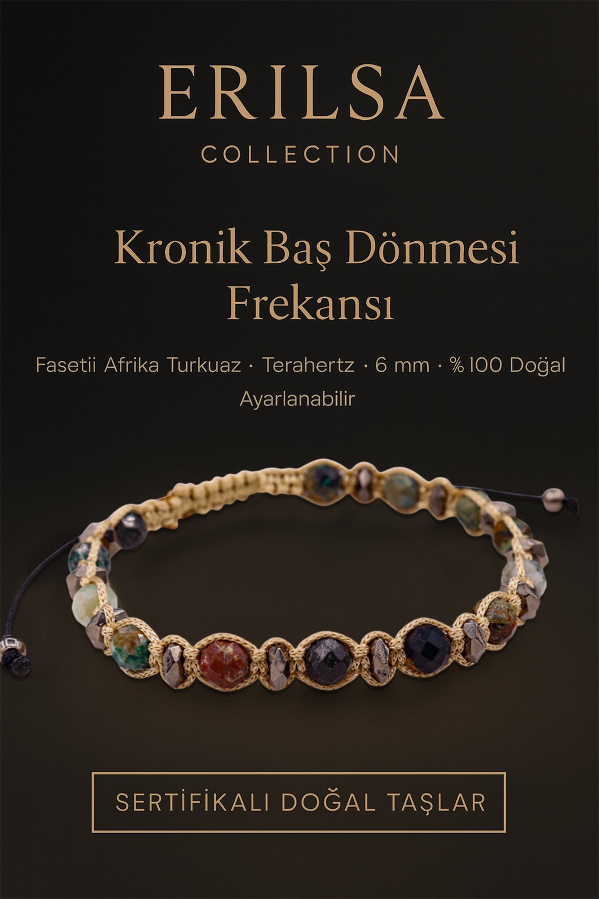 Sertifikalı Kronik Baş Dönmesi Frekansı Enerji Bilekliği – Fasetli Afrika Turkuaz ve Terahertz 6 mm