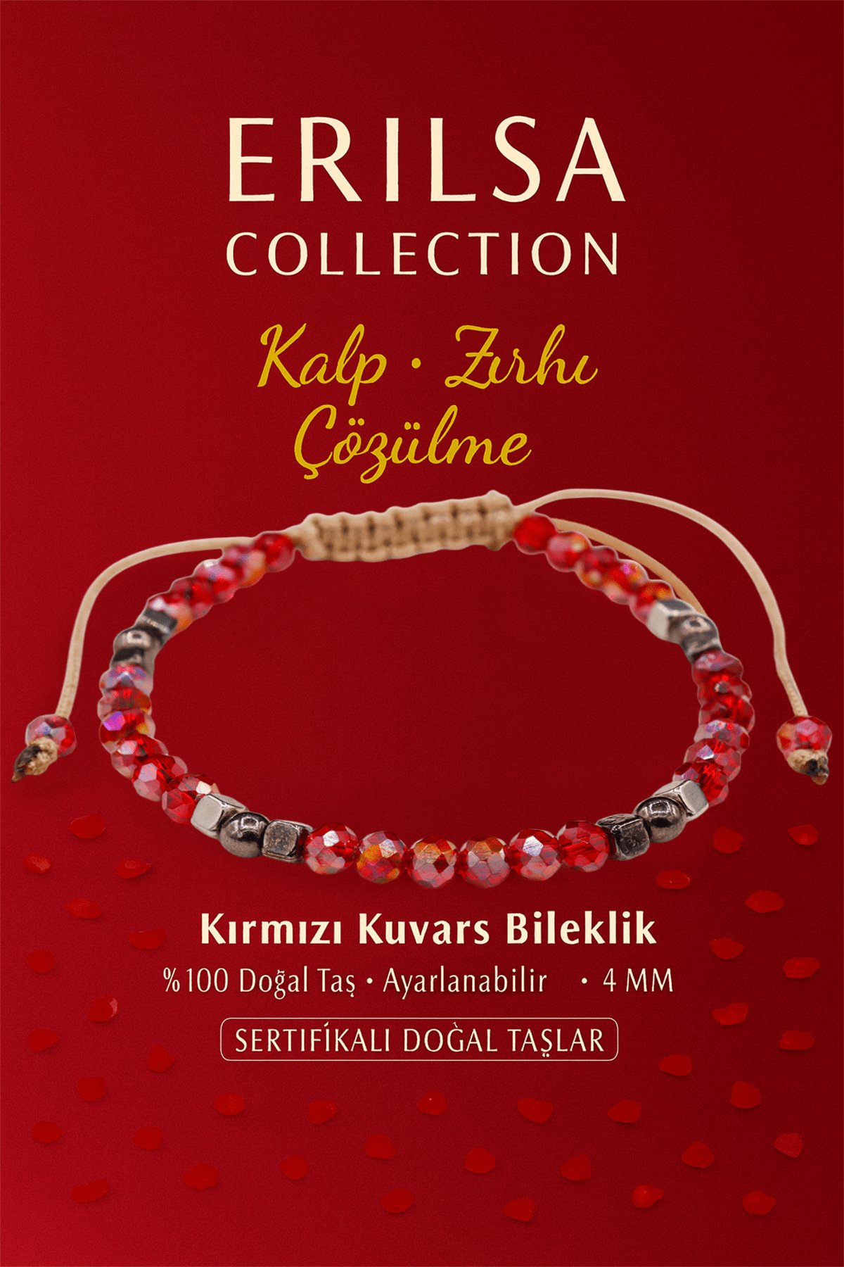Sertifikalı Kalp Zırhı Çözülme Enerji Bilekliği – Kırmızı Kuvars ve Terahertz Doğal Taş 4 mm