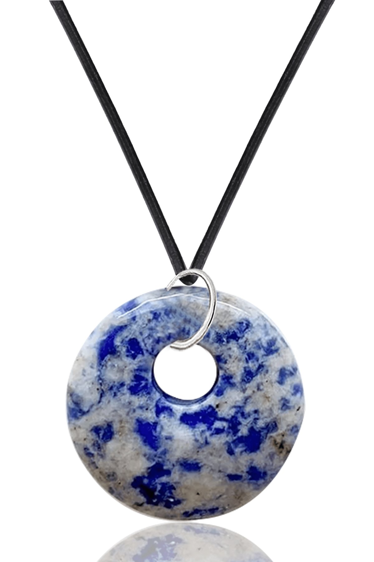 Sertifikalı Deri İpli Doğal Sodalit Taşı Kolye (Zeka Taşı)