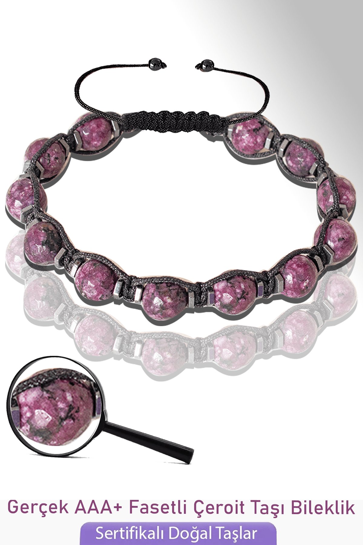 Sertifikalı Gerçek Fasetli Çeroit Taşı Bileklik - Ayarlamalı