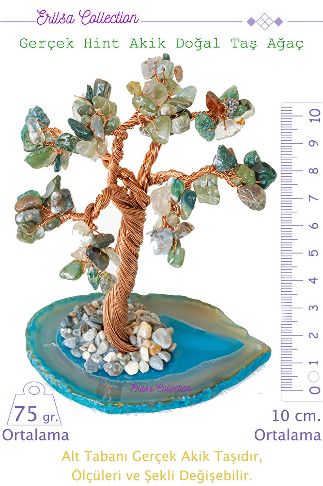 Sertifikalı Gerçek Hint Yosunlu Akik Doğal Taşı Ağaç - Akik Plakalı