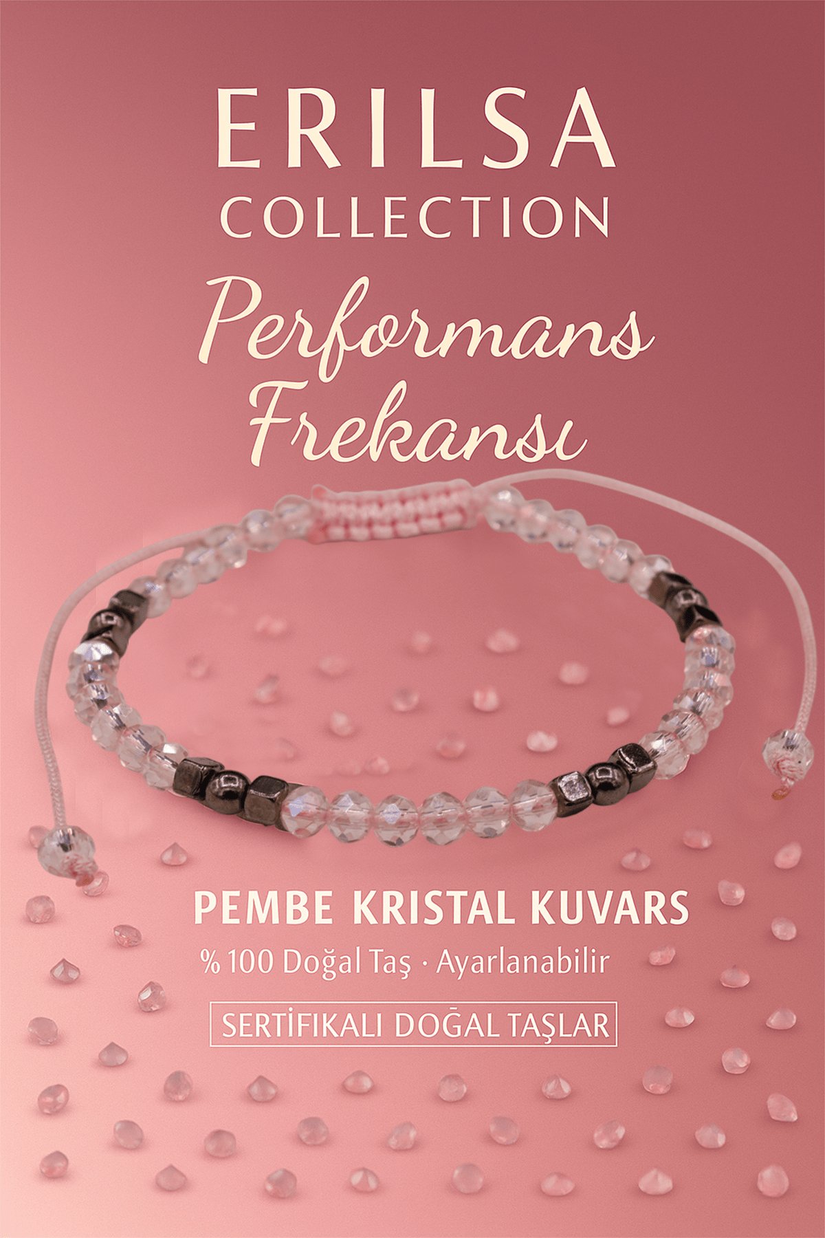 Sertifikalı Performans Frekansı Enerji Bilekliği - Pembe Kristal Kuvars ve Terahertz Doğal Taş 4 mm