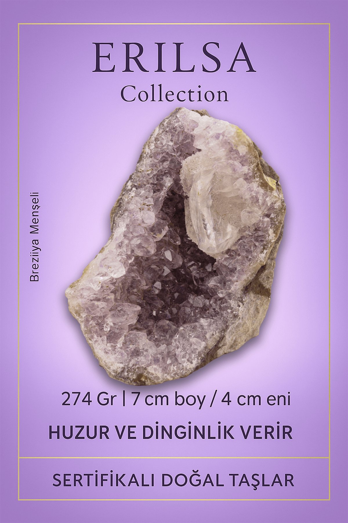 Sertifikalı Ametist Kuvars Taşı Kütlesi 274 Gr – Ham Doğal Kristal Dekoratif Taş Parçası
