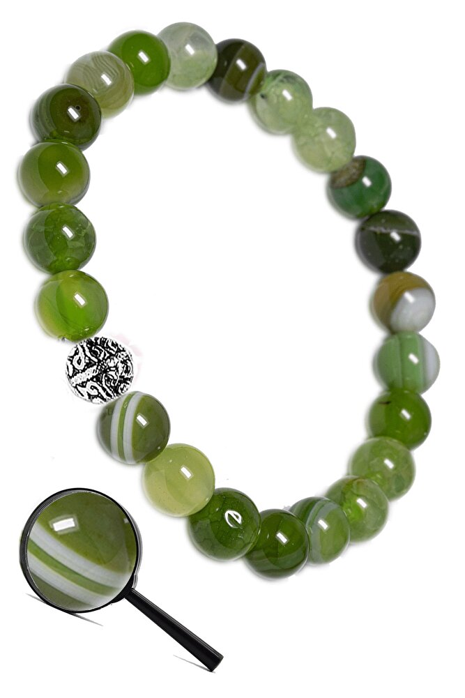 Sertifikalı Aaa Kalite Çay Yeşili Akik Taşı Bileklik (gümüş Aparatlı)