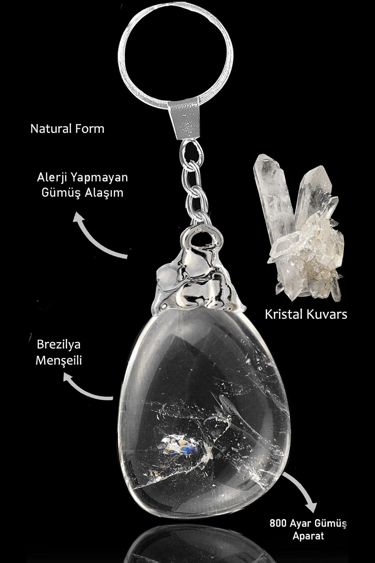 Sertifikalı Ham Model Kristal Kuvars Taşı Doğal Taş Anahtarlık