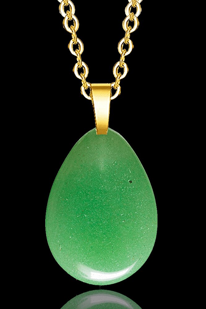 Sertifikalı 24k Altın Kaplama Damla Kesim Aventurin Taşı Kolye