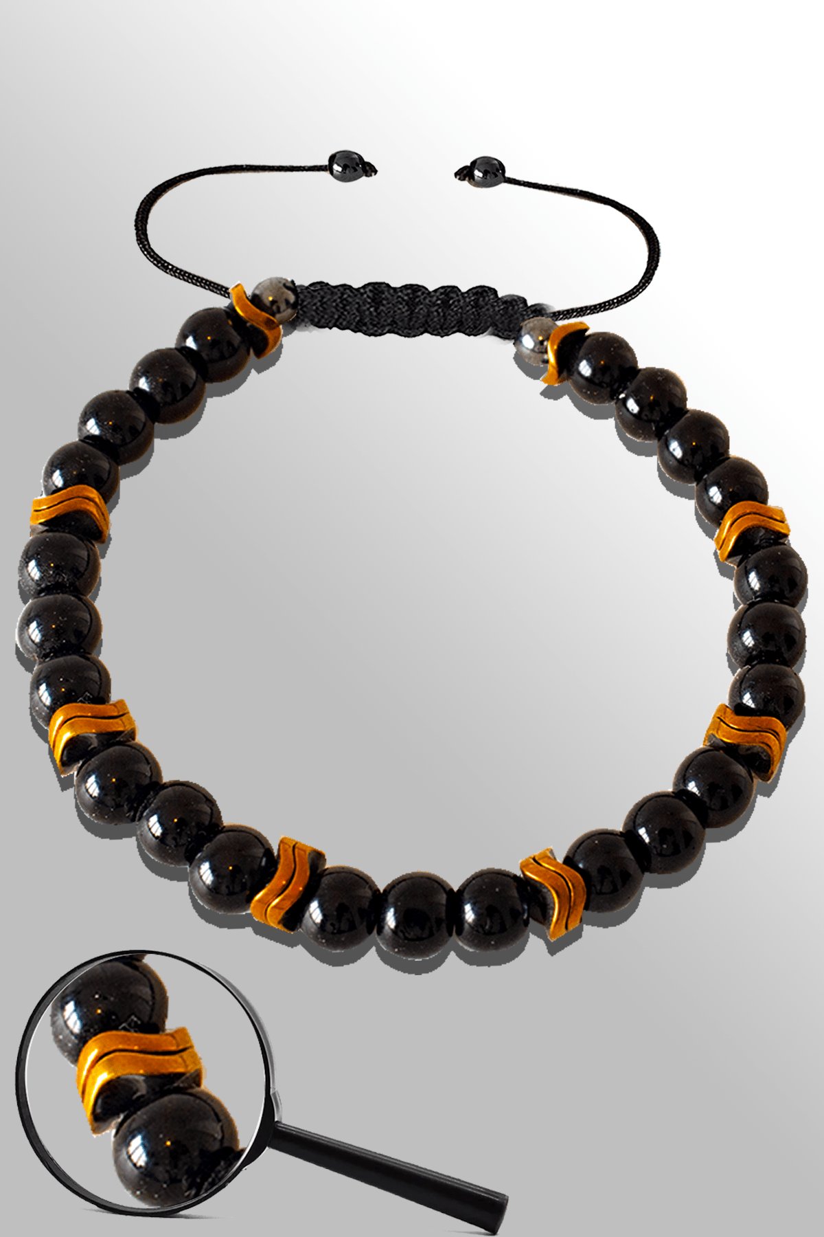 Sertifikalı Rose Çavuş Hematitli Siyah Obsidyen Taşı Bileklik - Ayarlamalı