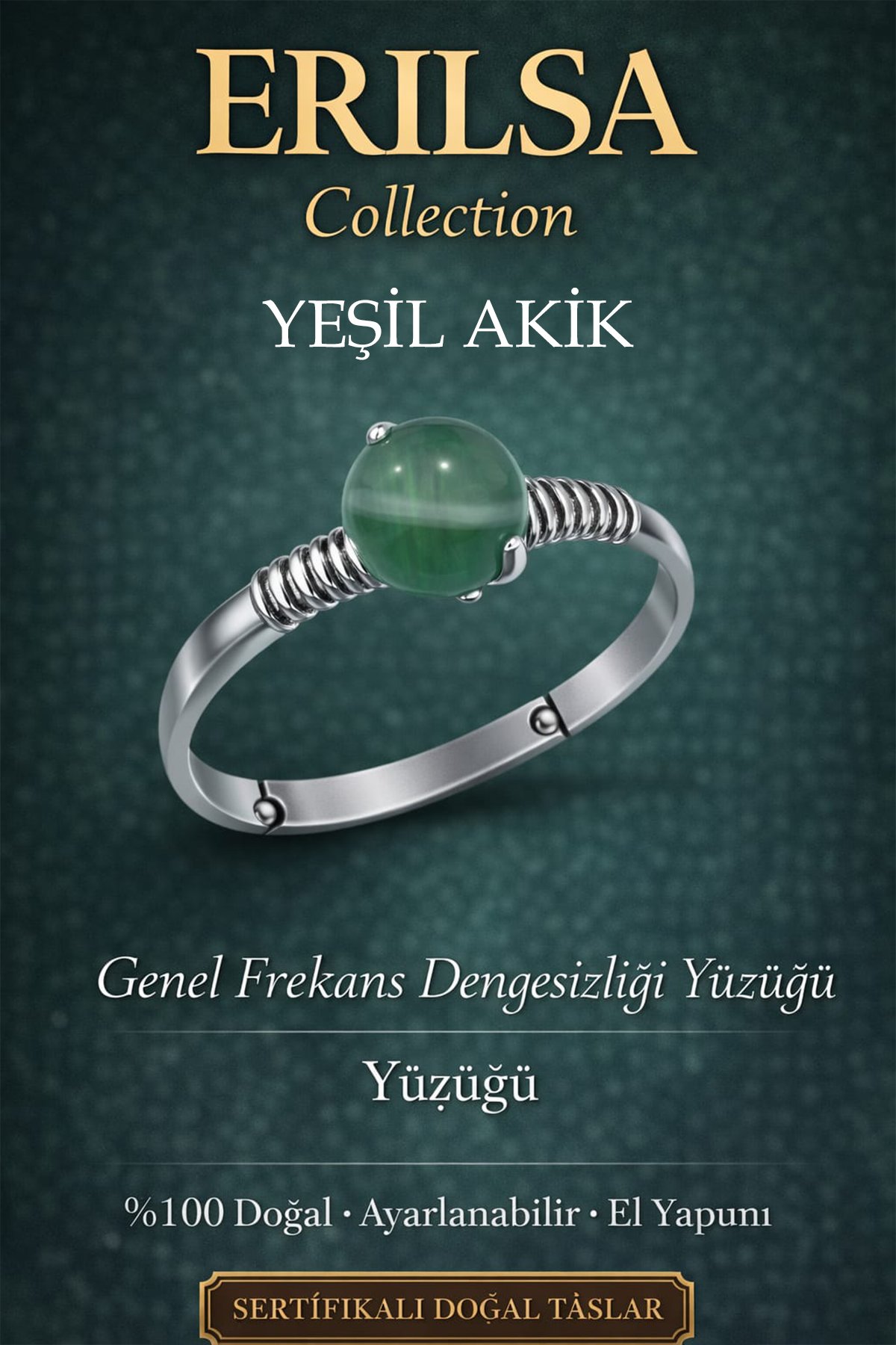 Sertifikalı Genel Frekans Dengesizliği Enerji Yüzüğü – Yeşil Akik Ayarlamalı Boğa Terazi Yengeç