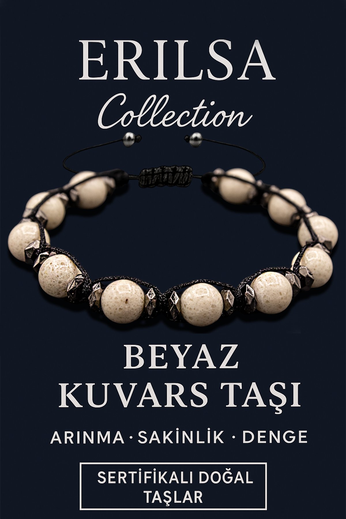 Sertifikalı Terahertz &amp; Beyaz Kuvars Taşı Bileklik – Arınma, Huzur ve Zihinsel Temizlik