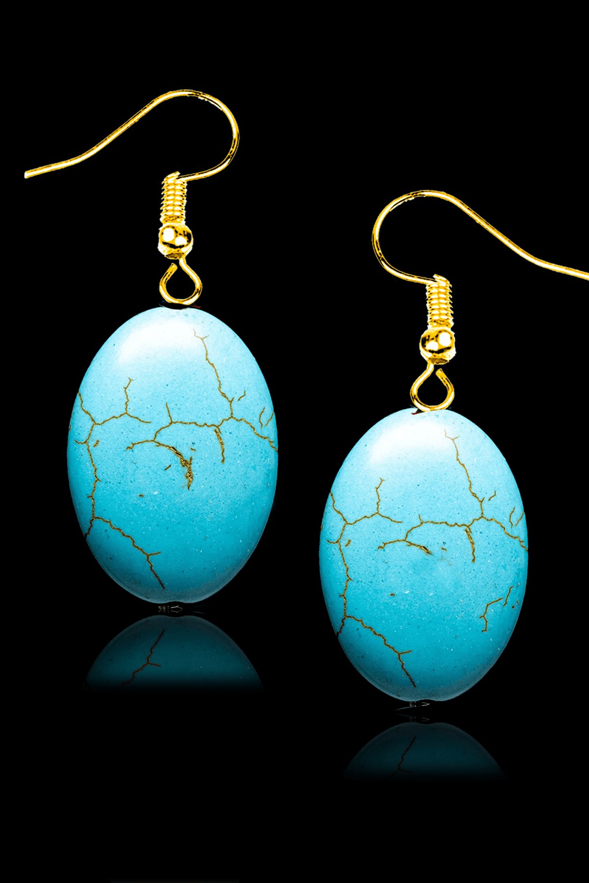 Sertifikalı Gold Oval Model Gerçek Firuze Taşı Küpe (Turkuaz Taşı)