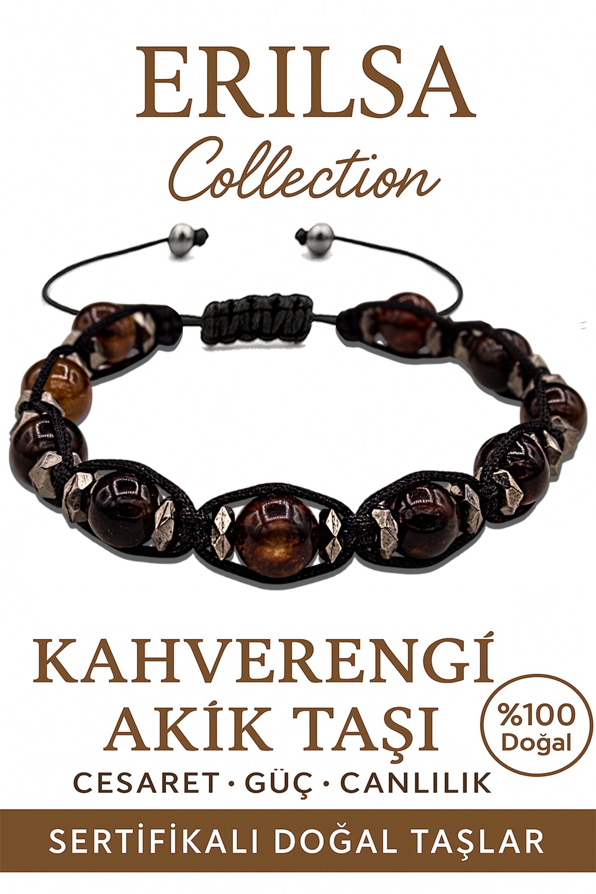 Sertifikalı Terahertz &amp; Kahverengi Akik Bileklik – Topraklama ve Ruhsal Denge