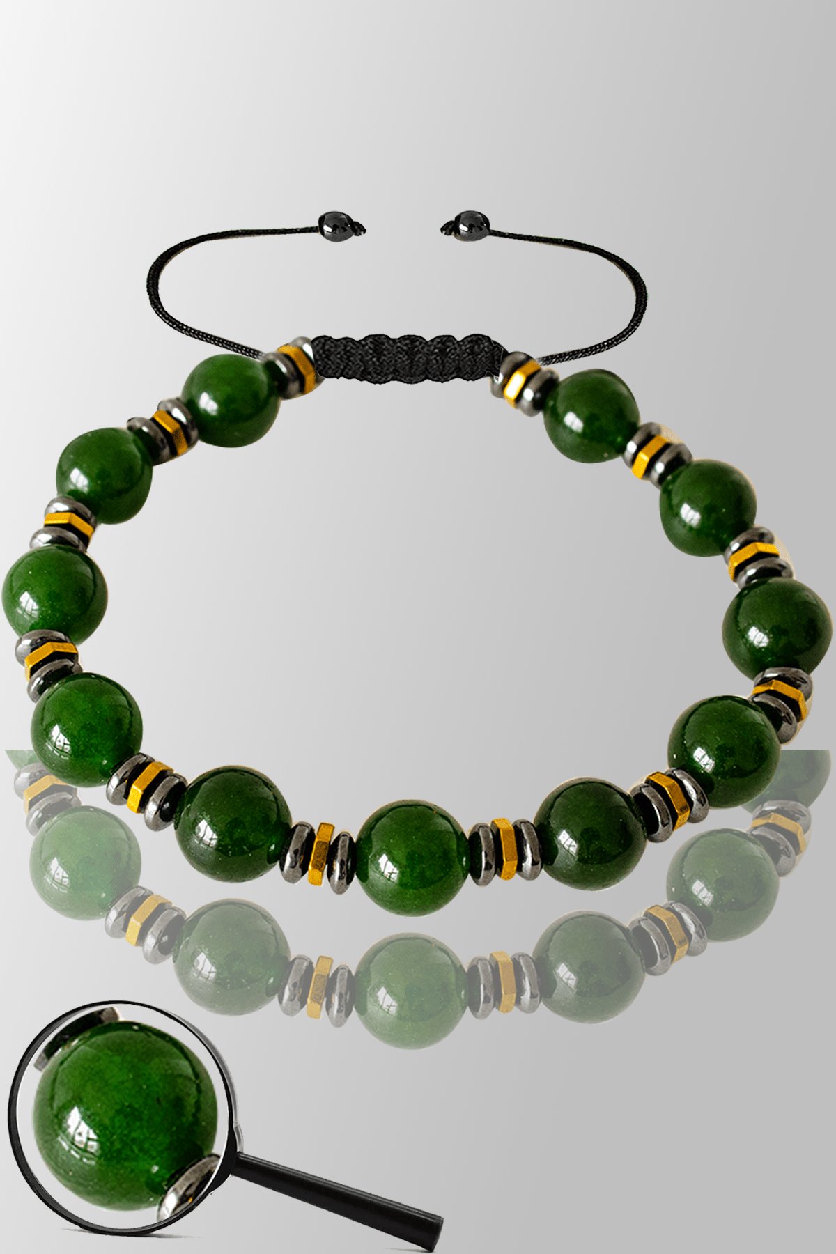 Sertifikalı Gold Silver Hematit Gerçek Zebercet Taşı Bileklik (Peridot Taşı)