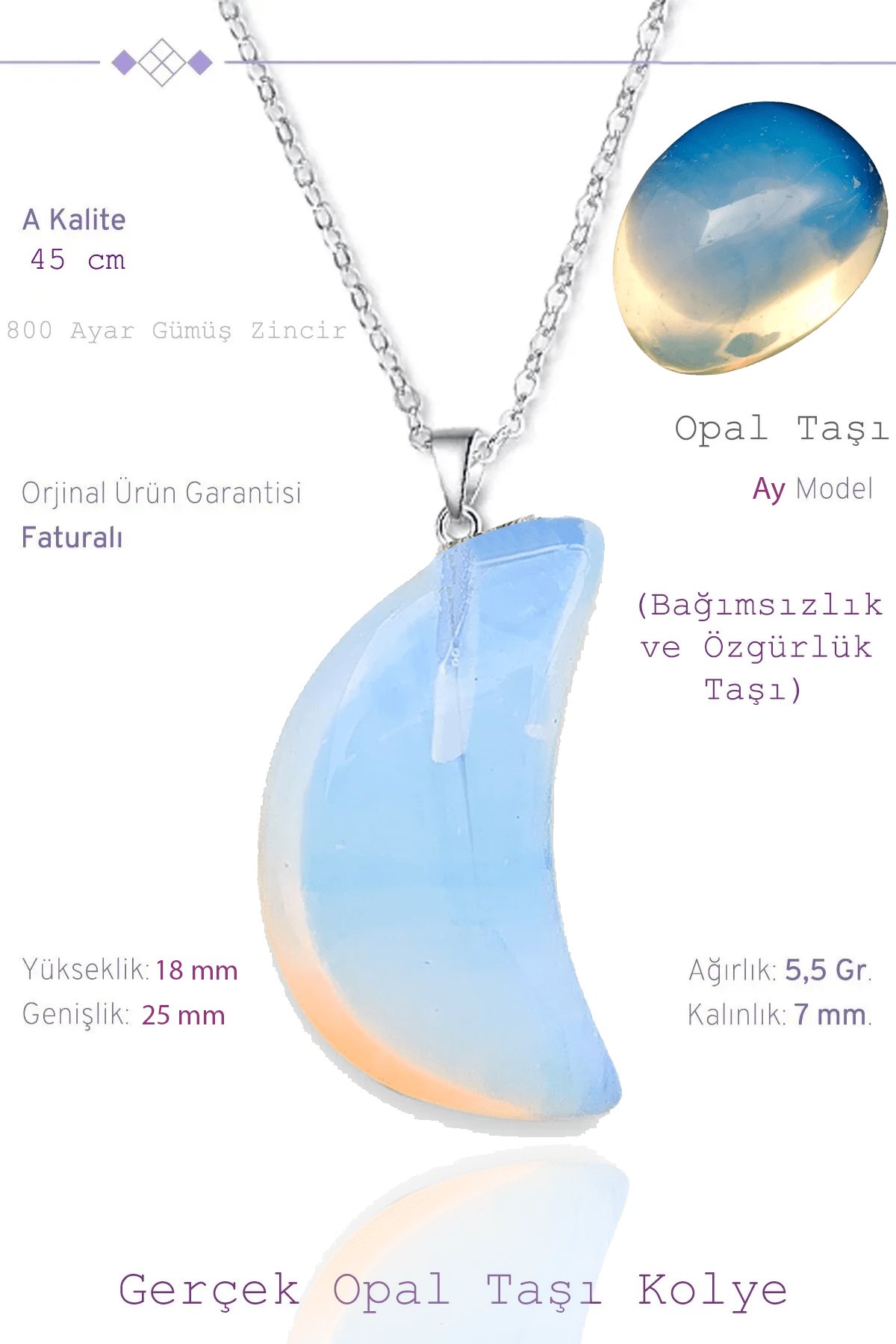 Sertifikalı Gerçek Ay Model Opal Taşı Kolye