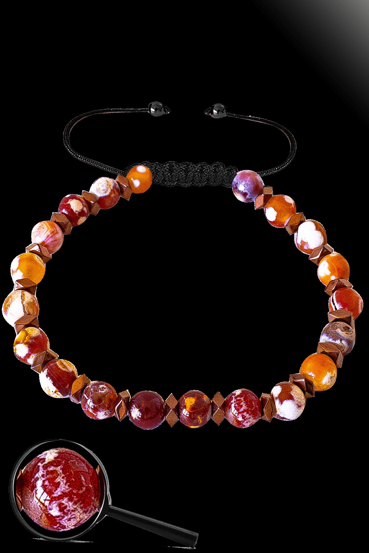 Sertifikalı Rose Hematit Doğal Kırmızı - Beyaz Akik Taşı Bileklik - Tibet Akiği