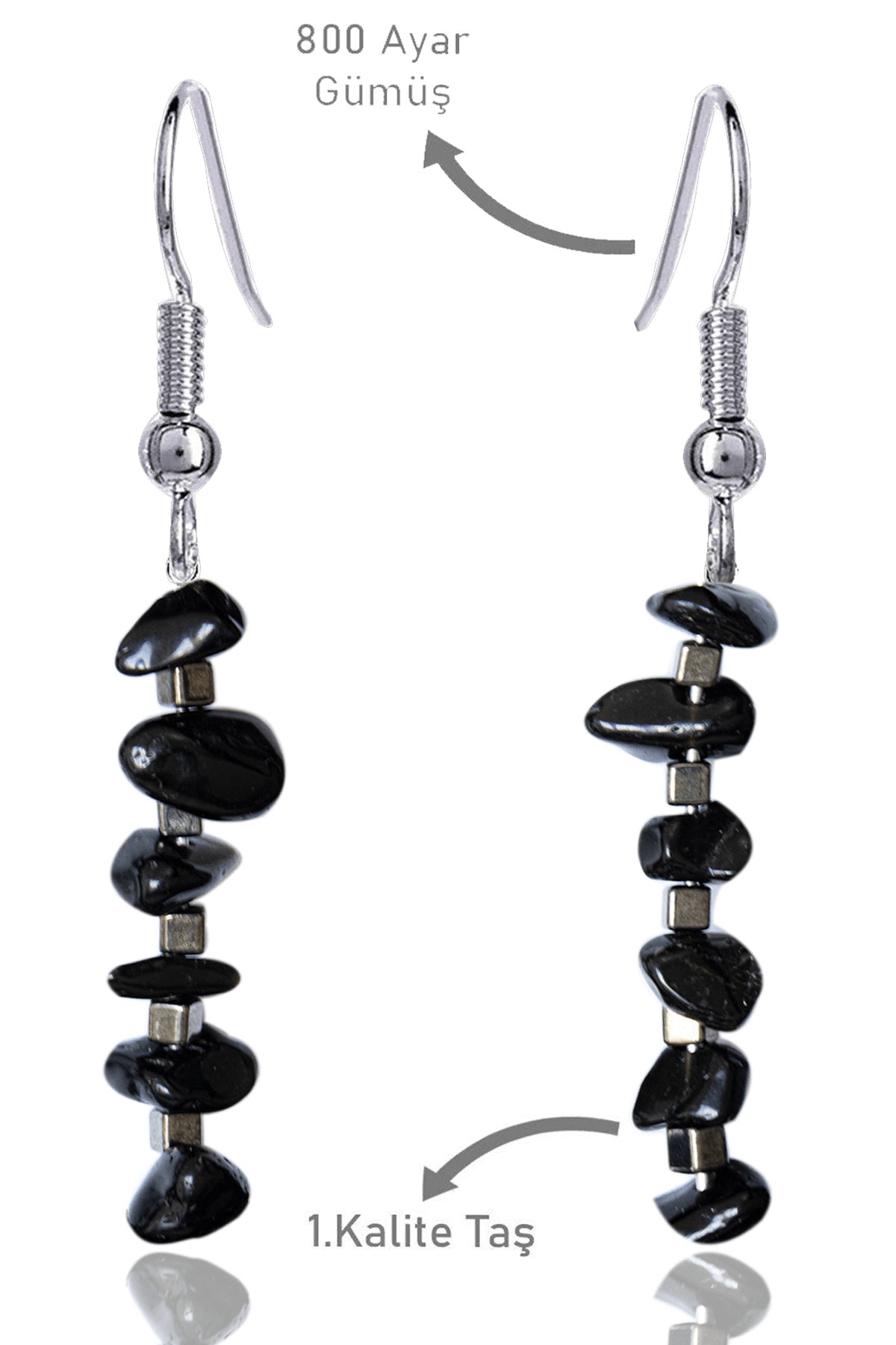 Sertifikalı Kırık Taşlı Model Obsidyen Taşı Küpe