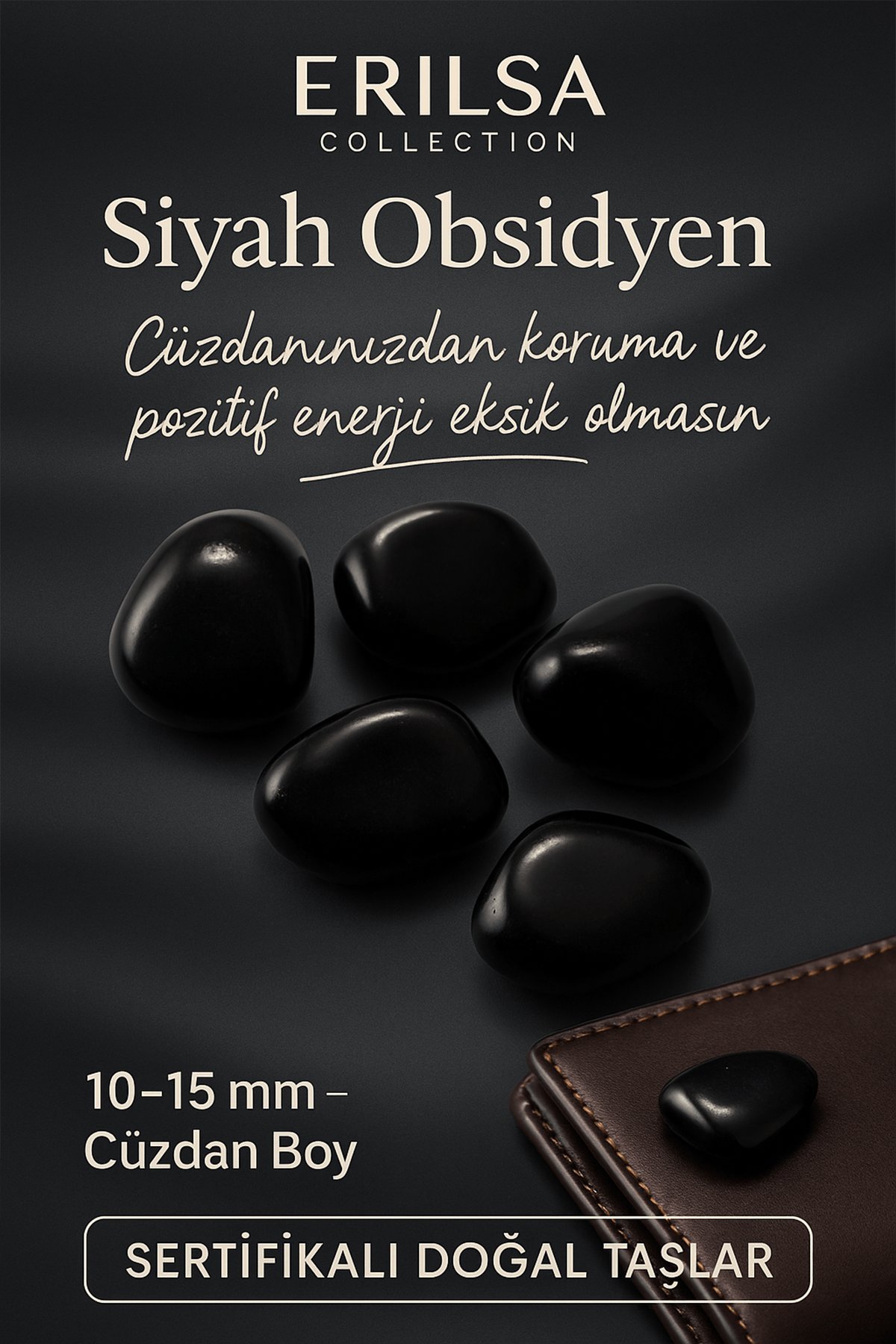 ASertifikalı Doğal Siyah Obsidyen Taşı Kütle 10-15 mm – Güçlü Koruma ve Pozitif Enerji