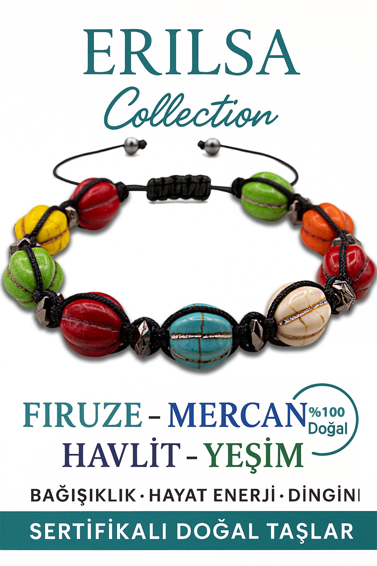 Sertifikalı Karpuz Model Firuze Mercan Havlit Yeşim Taşı Bileklik – Enerji ve Denge