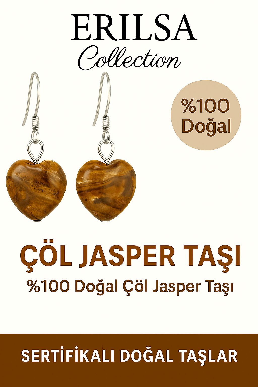 Sertifikalı Kalp Model Çöl Jasper Taşı Küpe – Güç, Denge ve Koruma Taşı