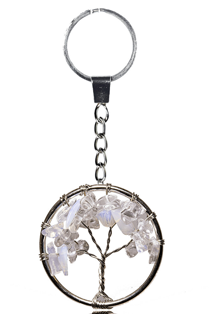 Sertifikalı Ay Taşı Hayat Ağacı Doğal Taş Anahtarlık