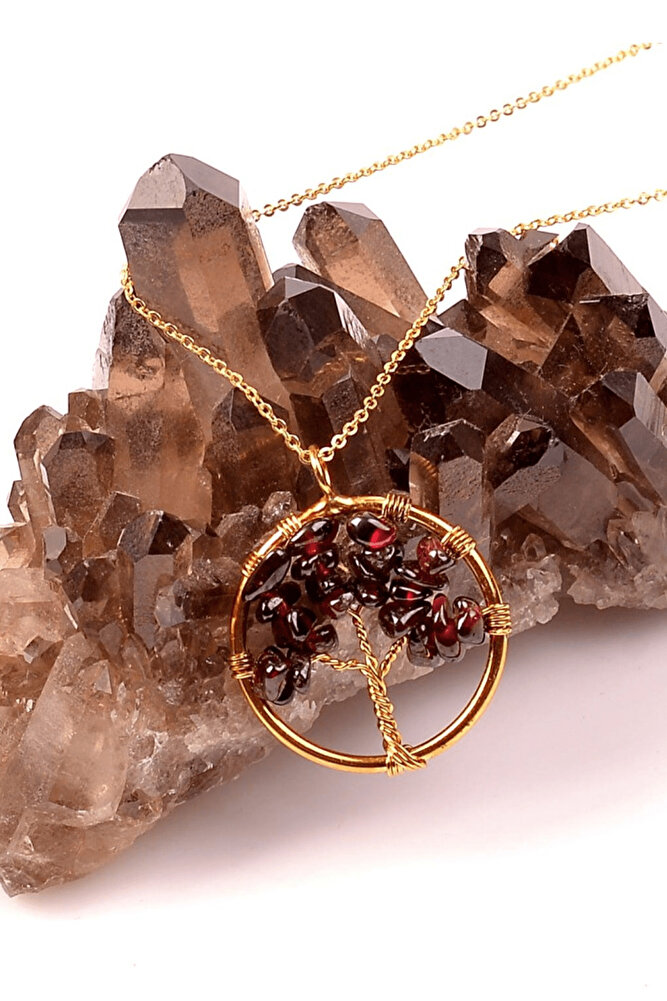 Sertifikalı Gold Lal Garnet Hayat Ağacı Kolye