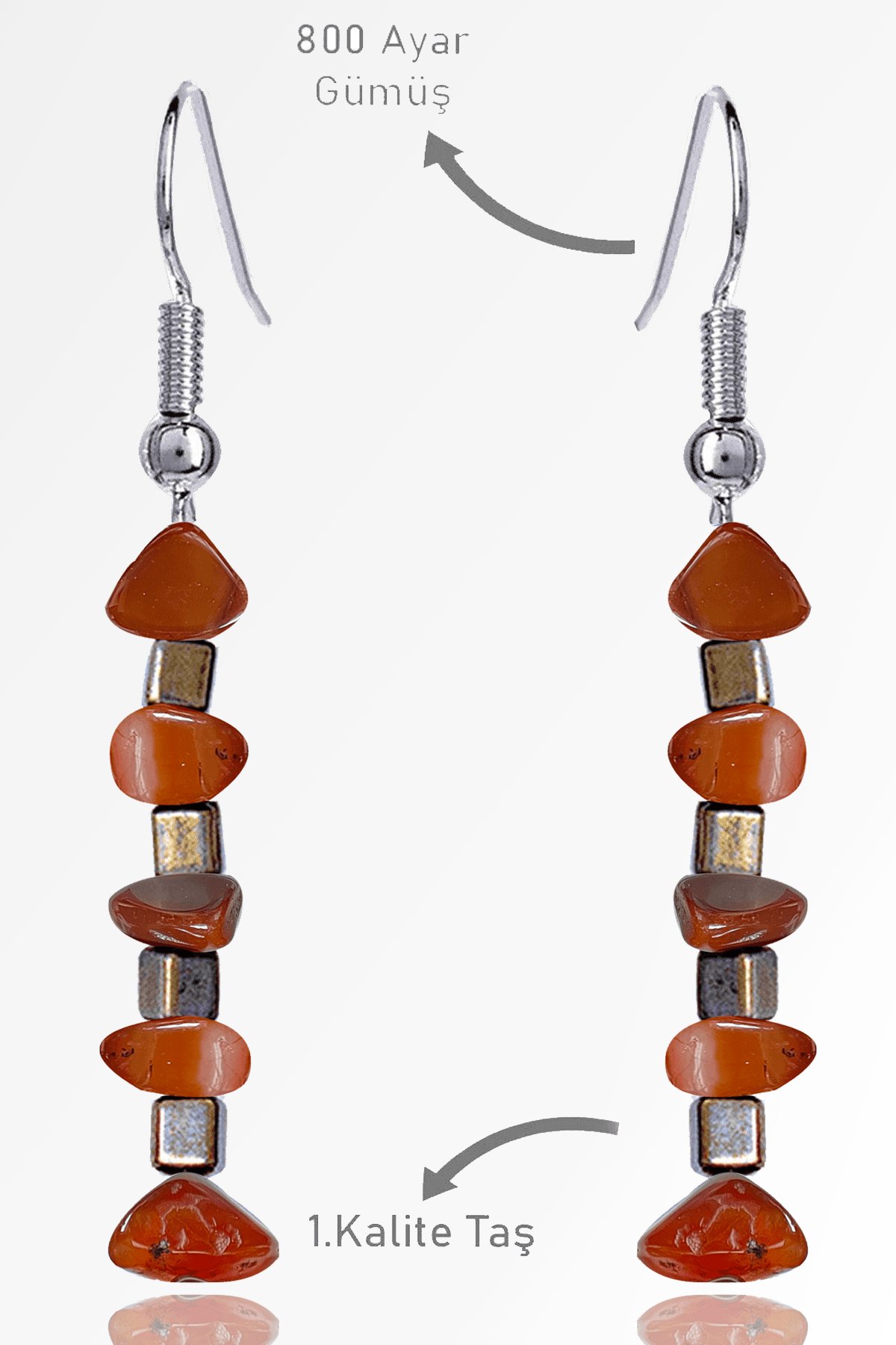 Sertifikalı Ham Kırık Taşlı Model Karnelyan Akik Taşı Küpe