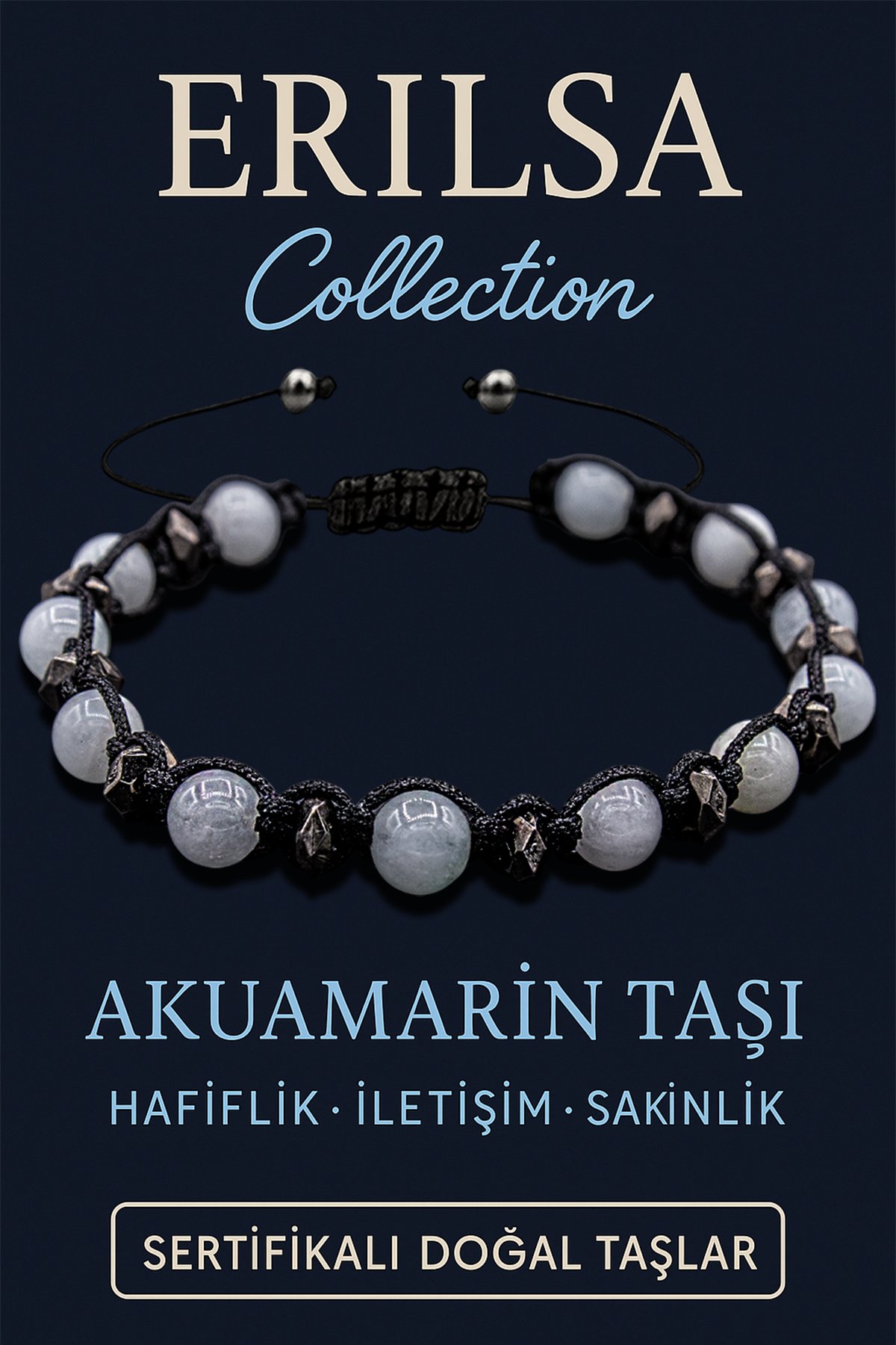 Sertifikalı 6 mm Terahertz &amp; Akuamarin Taşı Bileklik – Huzur, İfade Gücü ve Koruma