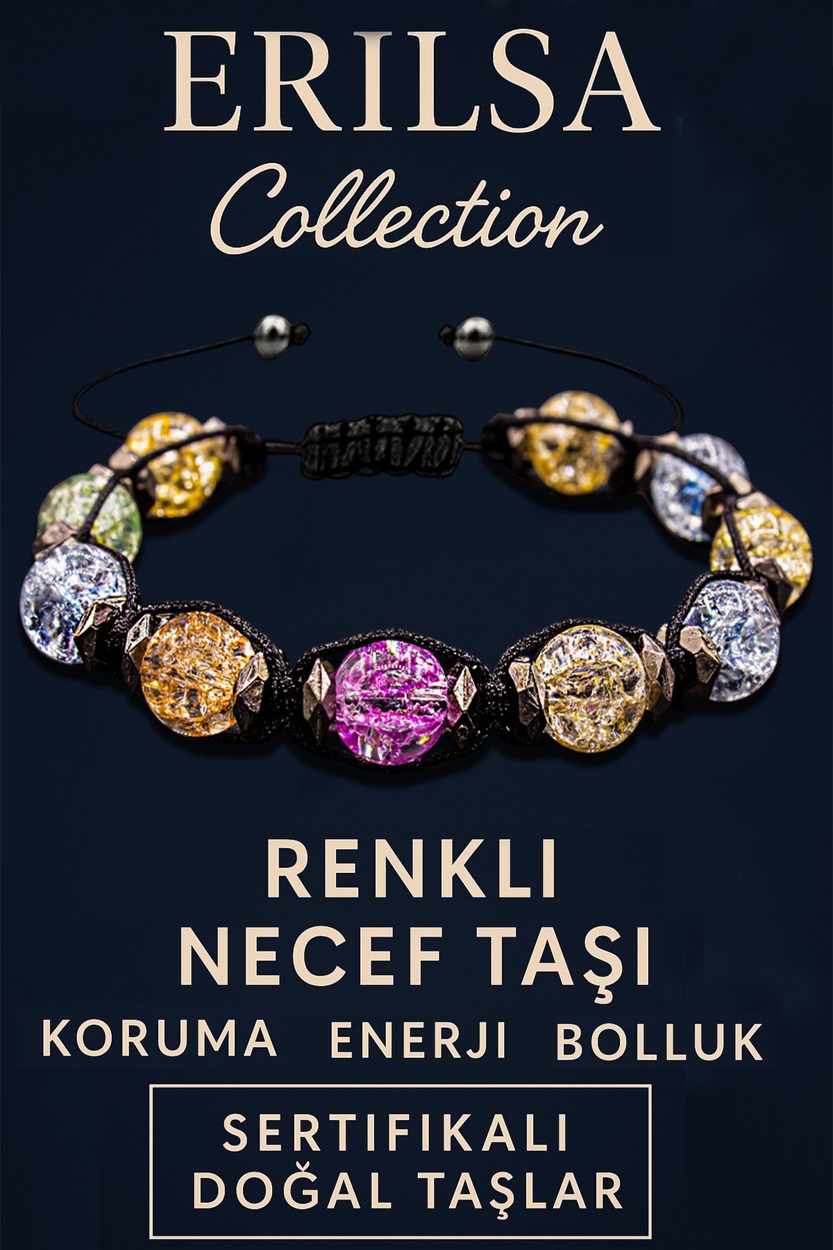 Sertifikalı Terahertz &amp; Renkli Necef Taşı Bileklik – Canlılık, Uyum ve Enerji Koruması