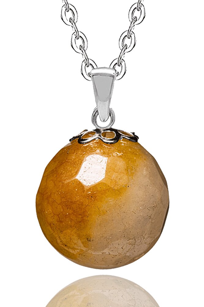 Sertifikalı Sarı - Turuncu Akik Taşı Doğal Taş Kolye