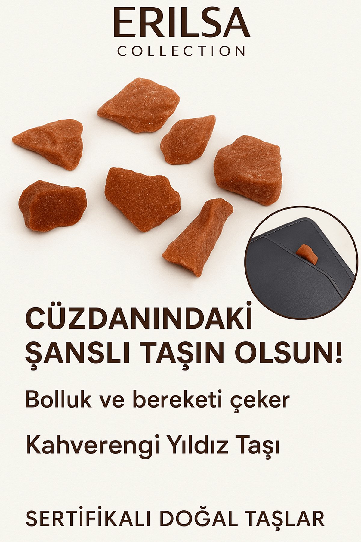 Sertifikalı Ham Cüzdan Boy Kahverengi Yıldız Taşı Kütle - Odaklanma Günlük Enerji Koruması