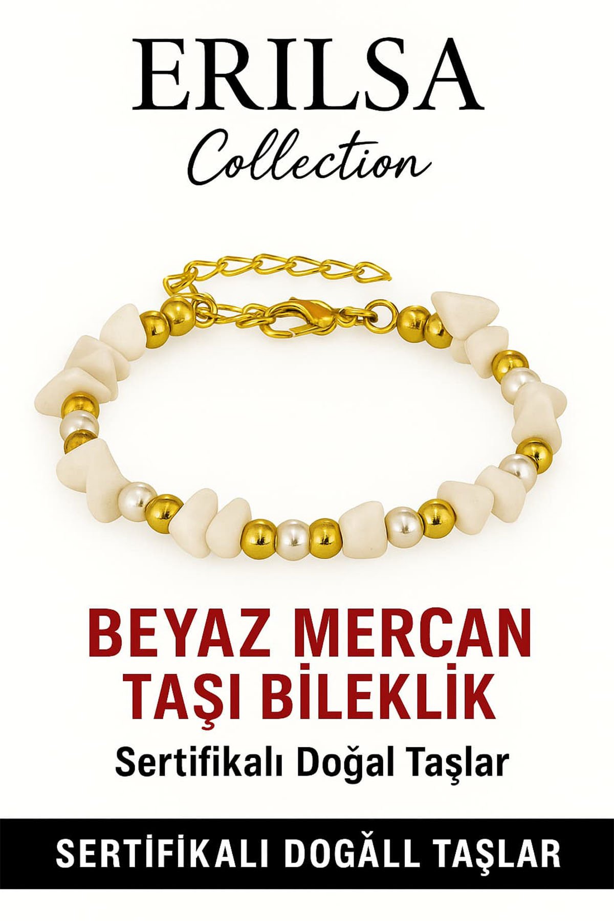 Sertifikalı Kırık Taşlı Model İnci – Beyaz Mercan Taşı Bileklik – Denge ve Canlılık Enerjisi