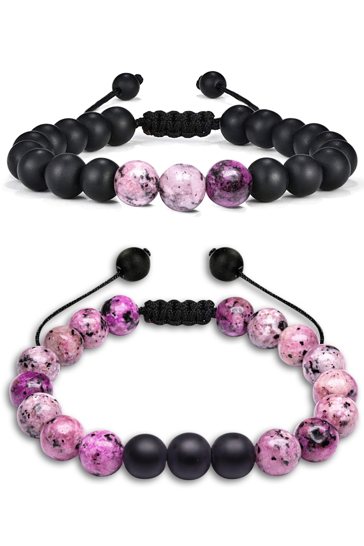 Sertifikalı Orijinal Pembe Renk Kuvars Taşı Çift Doğal Taş Bileklik Seti Doğal Kuvars Pembe Renk